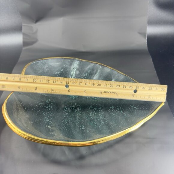 Vintage Clear Recycle Glass Dish Plate Platter Leaf Shaped With Gold Edges Glass - Picture 5 of 14